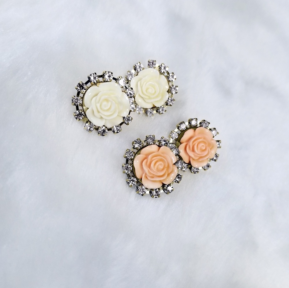 Pink Rose Stud Earrings